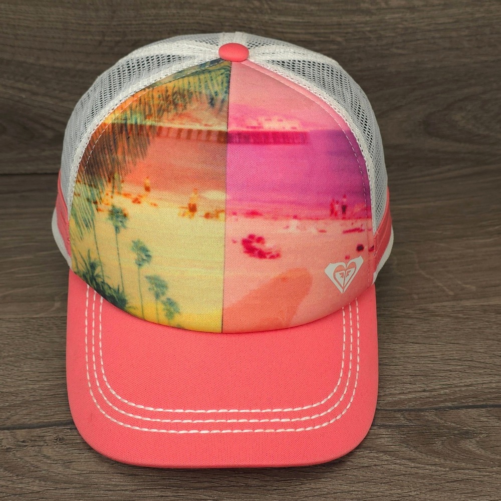 Roxy Hat Cap Womens Pink Beach Sunset Mesh Snap Back Surfer Skater Beach
